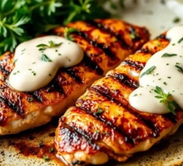 Frango grelhado com molho cremoso: suculento e saudável para uma refeição leve