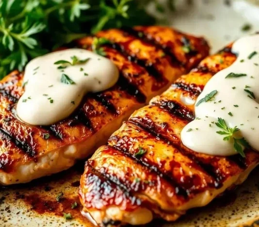 Frango grelhado com molho cremoso: suculento e saudável para uma refeição leve