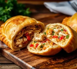 Pastel de Forno Integral com Recheio de Talos: Lanche Econômico e Nutritivo