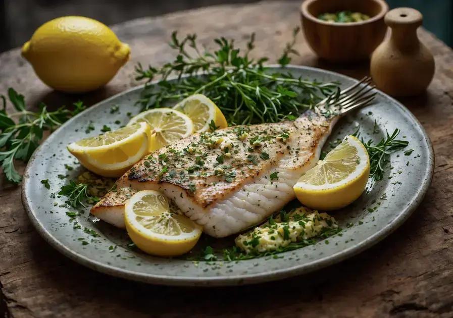 Peixe na manteiga de ervas com limão siciliano