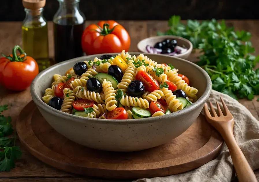 Salada mediterrânea de macarrão