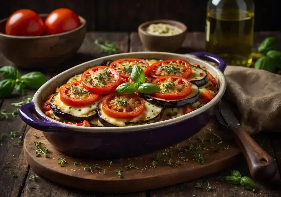berinjela assada com tomate e queijo