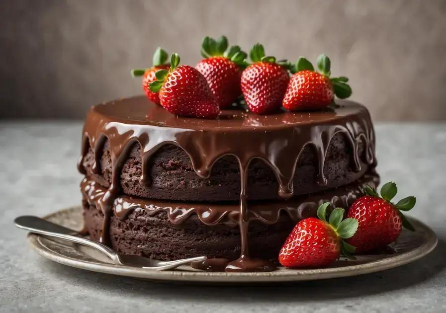 Bolo de chocolate com morango e brigadeiro