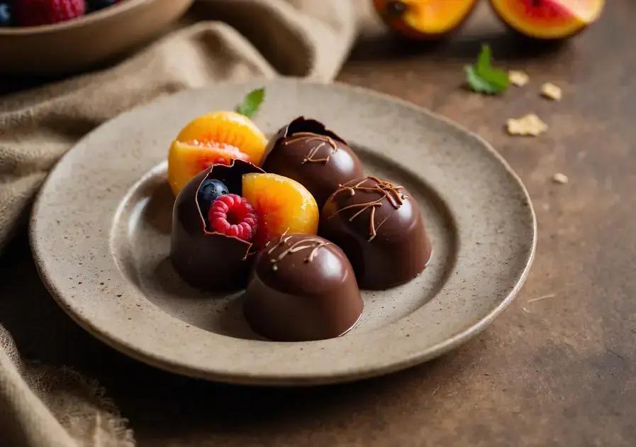 Bombons recheados com frutas e chocolate
