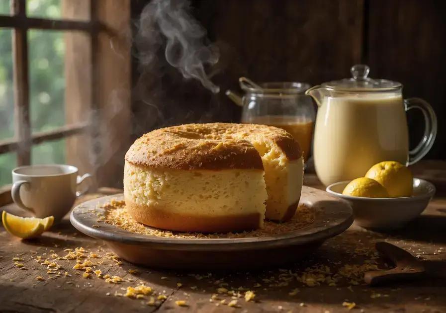 Pão de ló com leite fervendo