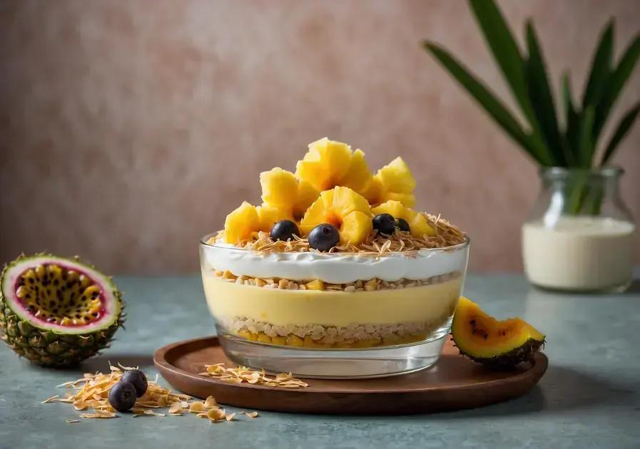 pavê tropical de abacaxi, maracujá e coco
