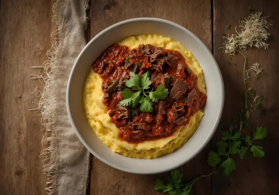 Polenta com carne desfiada