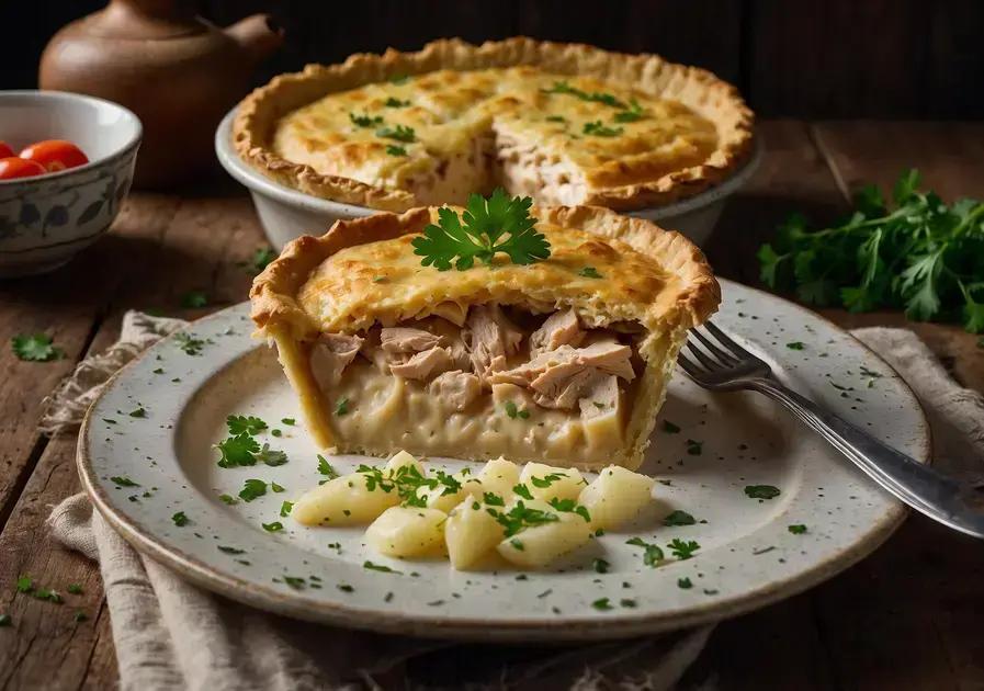 torta cremosa de frango com massa de batata