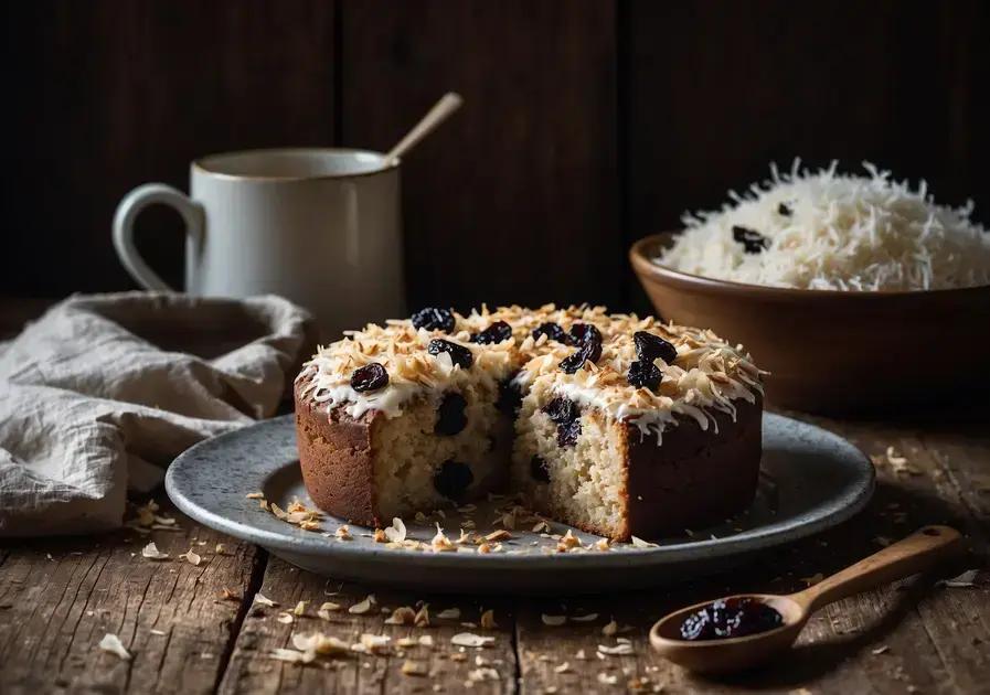Bolo de coco com ameixa