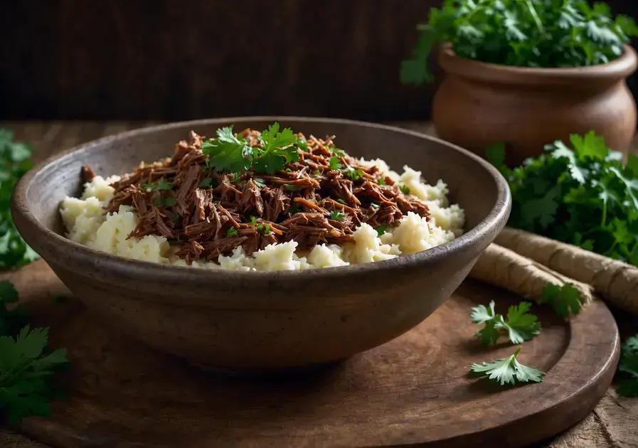 carne com macaxeira cremosa