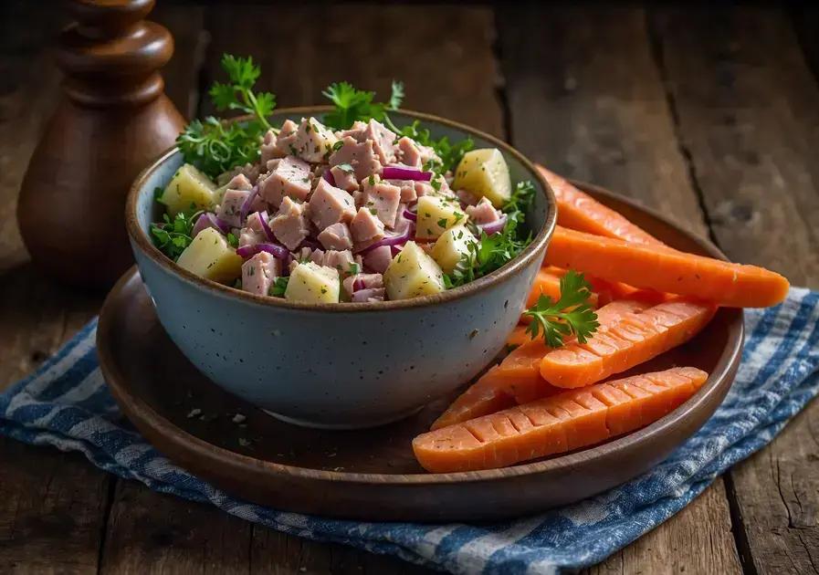 Salada de atum com cenouras e batatas
