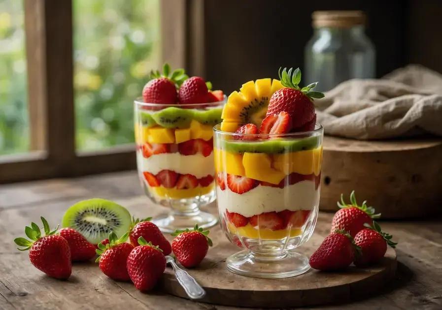 sobremesa cremosa de gelatina com frutas